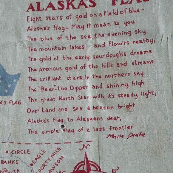 Vintage Linen ALASKA Map Souvenir Tablecloth Wall Hanging 46” X 50”. - Picture 7 of 11